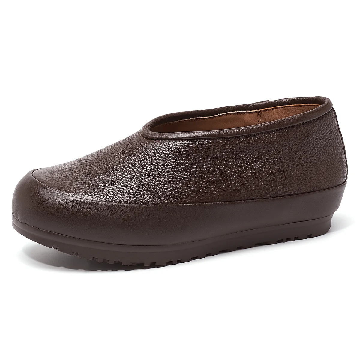 Women's 2026 New Model Genuine Leather Single Shoes, Retro and Warm, Bean-shaped Shoes, Flat Bottom, Mom's Shoes Luxury Shoes
