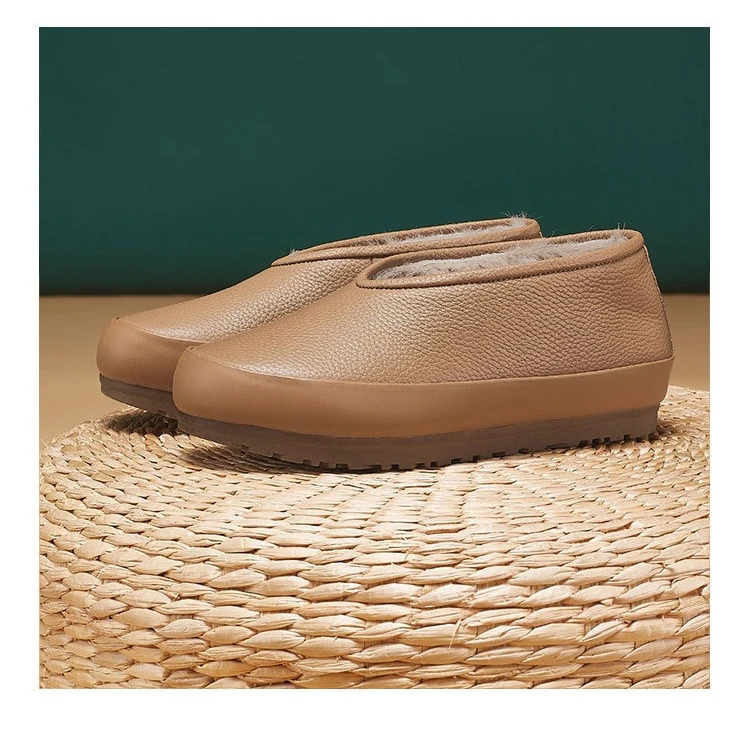 Women's 2026 New Model Genuine Leather Single Shoes, Retro and Warm, Bean-shaped Shoes, Flat Bottom, Mom's Shoes Luxury Shoes