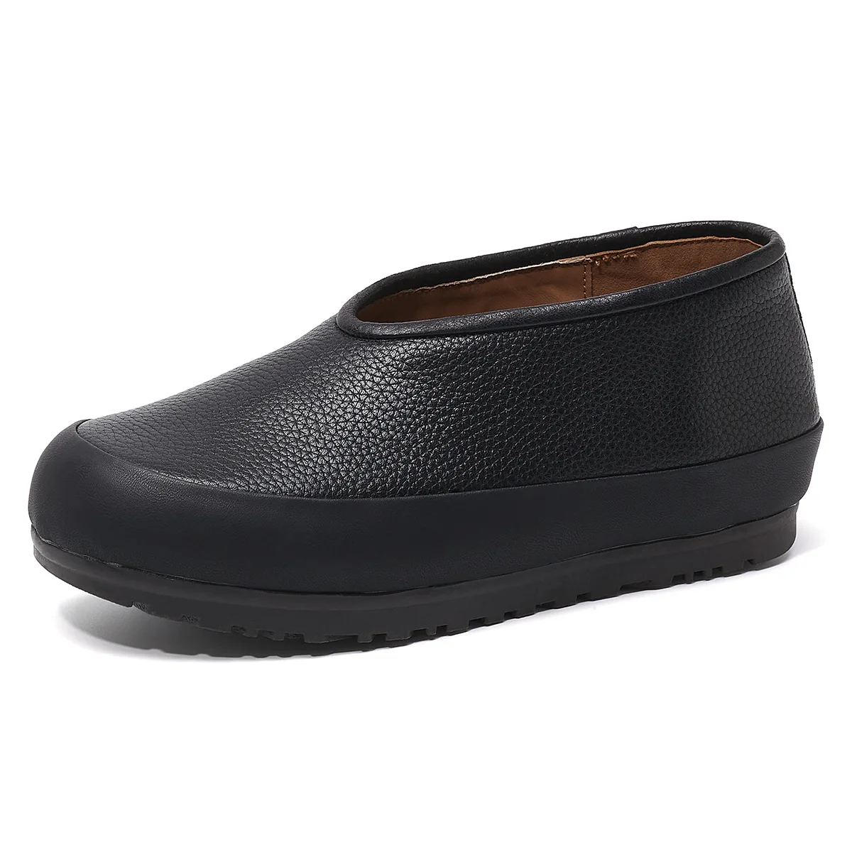 Women's 2026 New Model Genuine Leather Single Shoes, Retro and Warm, Bean-shaped Shoes, Flat Bottom, Mom's Shoes Luxury Shoes