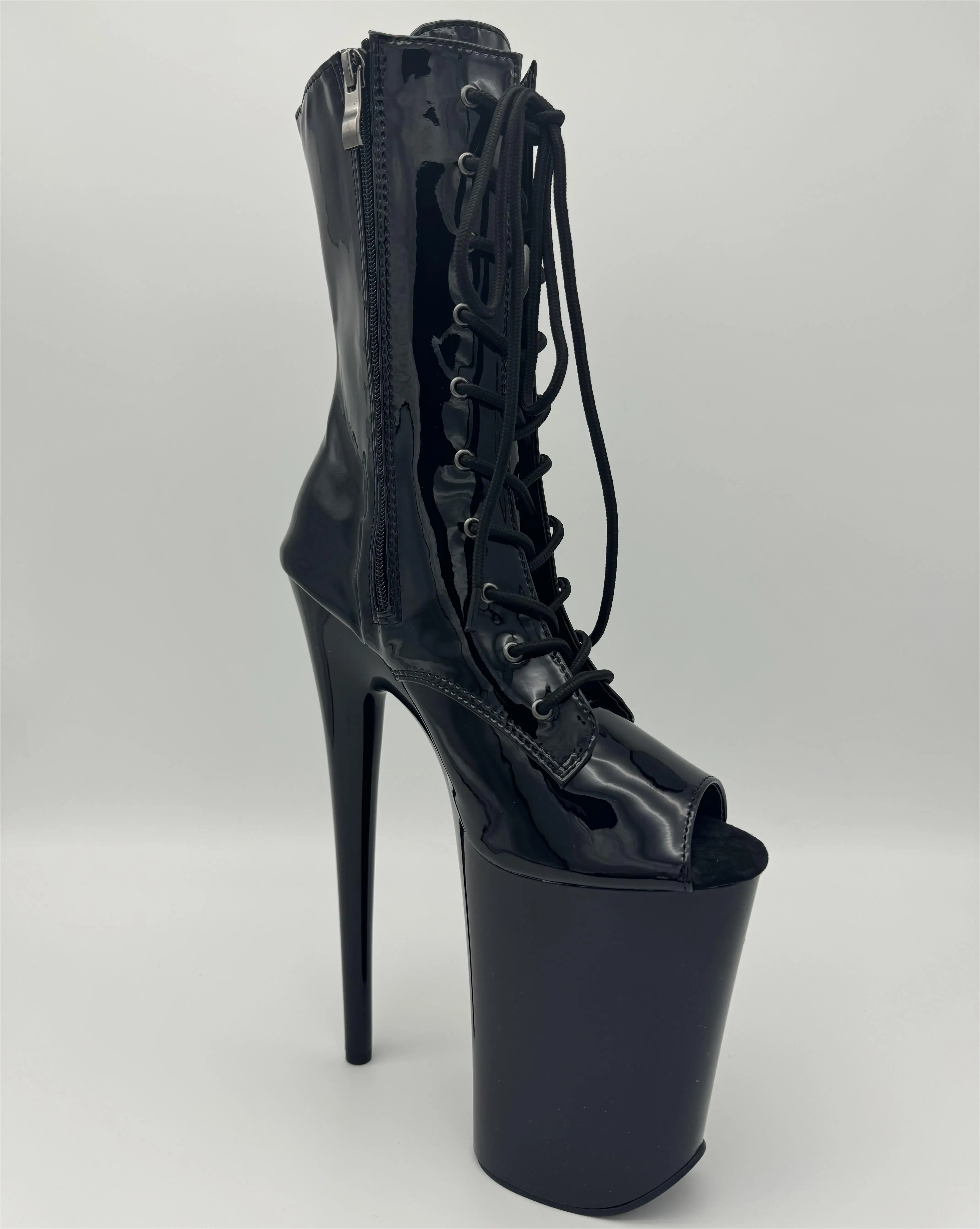 23cm patent leather high heel fish mouth boots, thin heel waterproof platform pole dance performance, model runway shoes