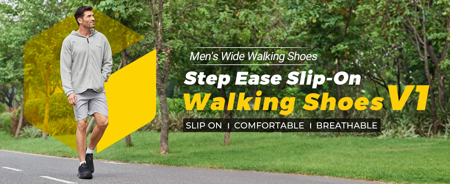 Fitville Men's Slip-On Walking Shoes Wide Width Cushion Rebound Stable Support Lightweight Breathable Running Shoes for Fat Feet