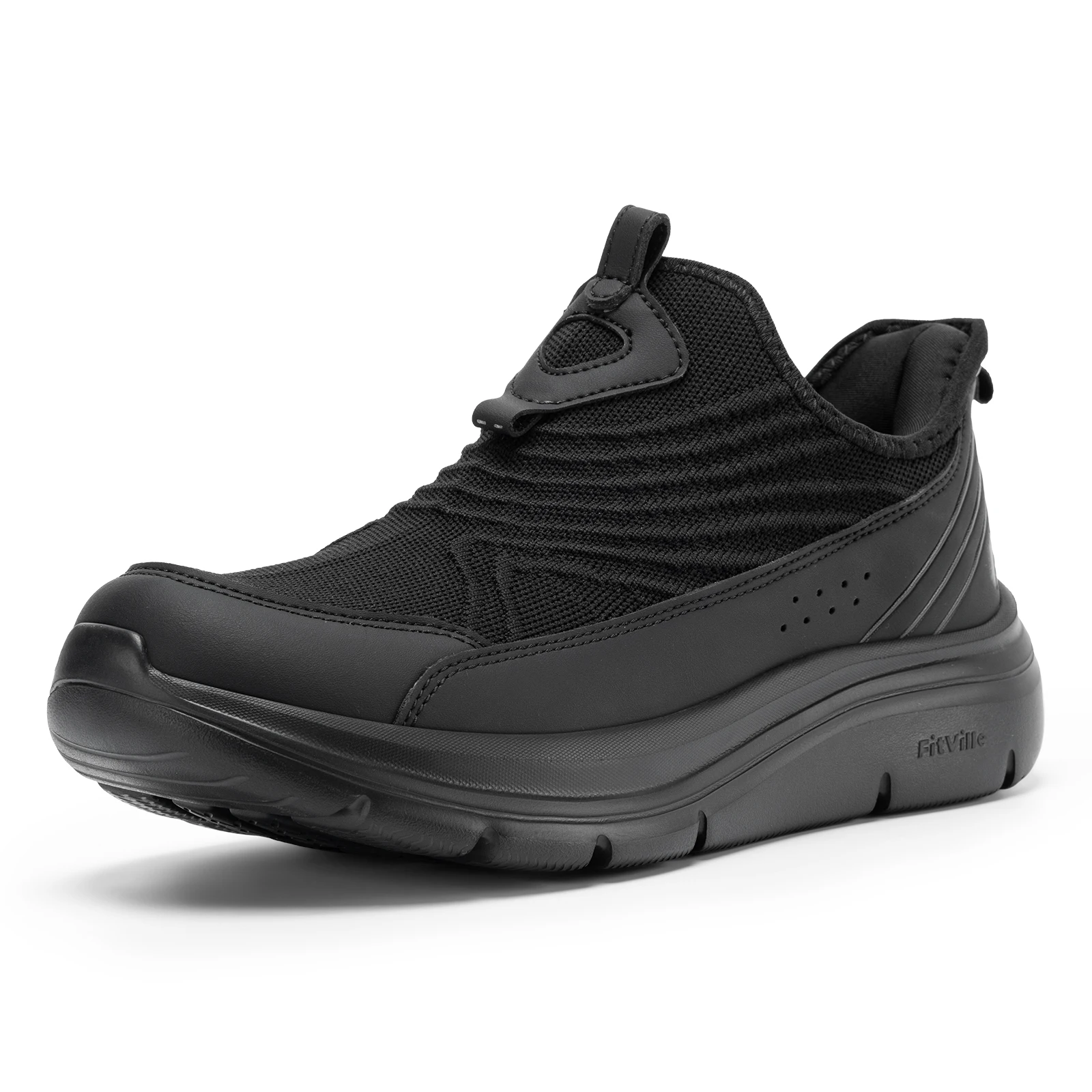Fitville Men's Slip-On Walking Shoes Wide Width Cushion Rebound Stable Support Lightweight Breathable Running Shoes for Fat Feet