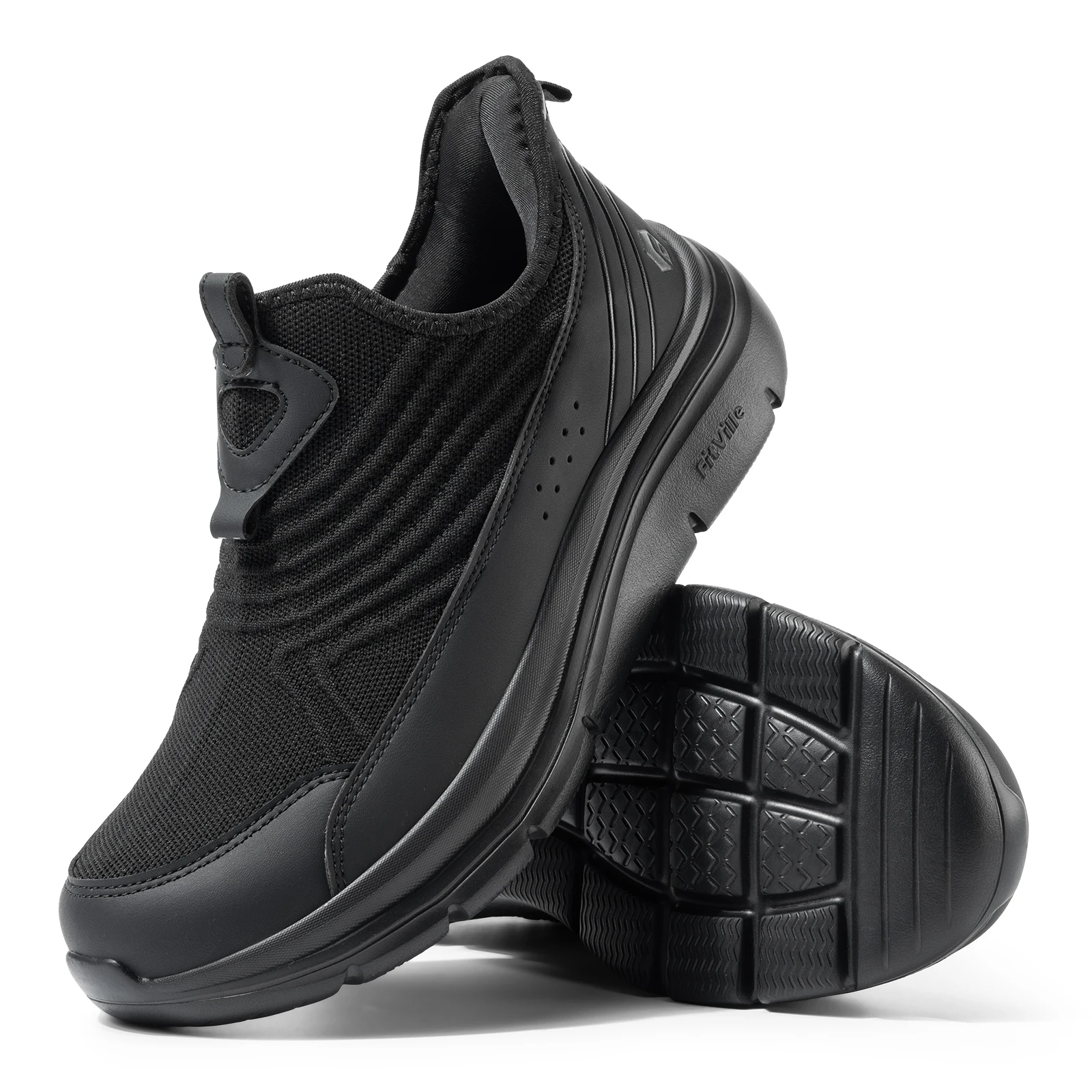 Fitville Men's Slip-On Walking Shoes Wide Width Cushion Rebound Stable Support Lightweight Breathable Running Shoes for Fat Feet