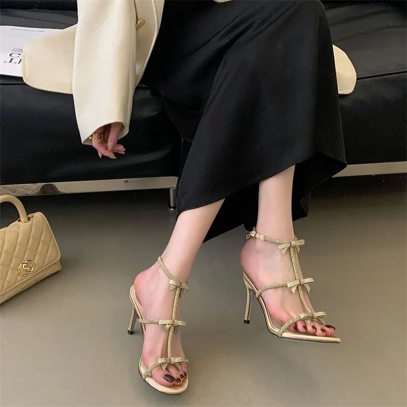 Aneikeh Summer Fashion Peep Toe Buckle Strap Stiletto Sexy Butterfly-knot High Heels Gladiator Sandals Women Party Dress Shoe
