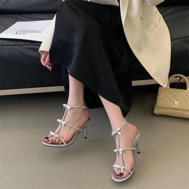 Aneikeh Summer Fashion Peep Toe Buckle Strap Stiletto Sexy Butterfly-knot High Heels Gladiator Sandals Women Party Dress Shoe