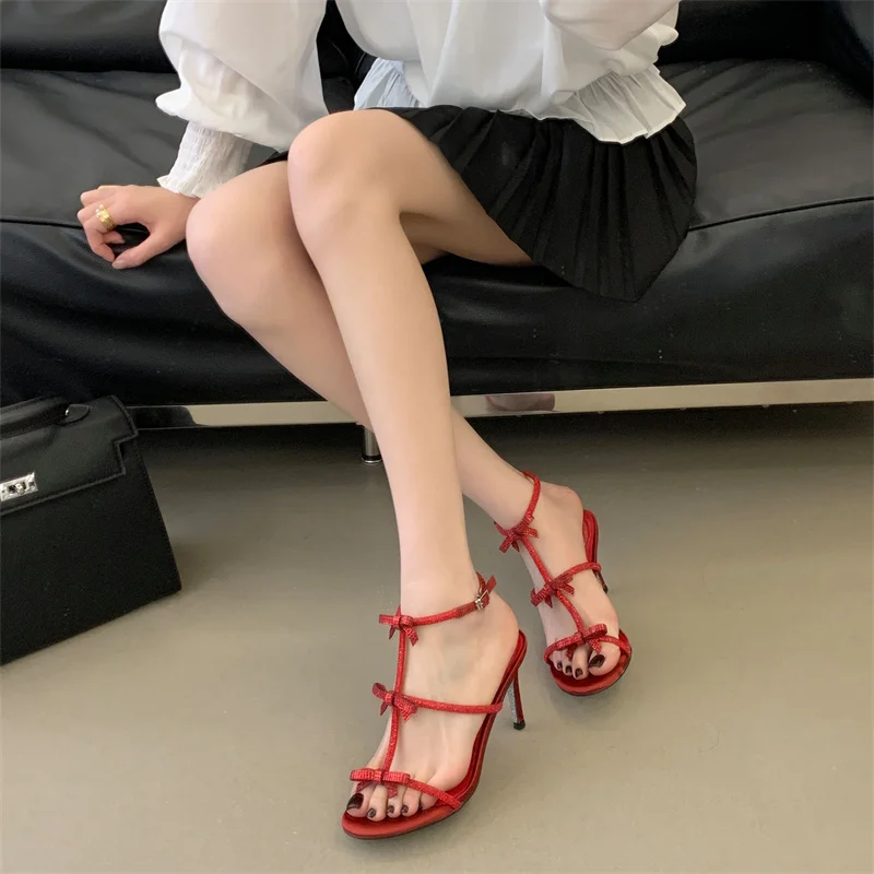 Aneikeh Summer Fashion Peep Toe Buckle Strap Stiletto Sexy Butterfly-knot High Heels Gladiator Sandals Women Party Dress Shoe