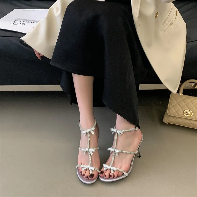 Aneikeh Summer Fashion Peep Toe Buckle Strap Stiletto Sexy Butterfly-knot High Heels Gladiator Sandals Women Party Dress Shoe