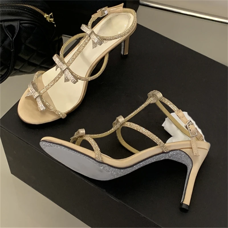 Aneikeh Summer Fashion Peep Toe Buckle Strap Stiletto Sexy Butterfly-knot High Heels Gladiator Sandals Women Party Dress Shoe