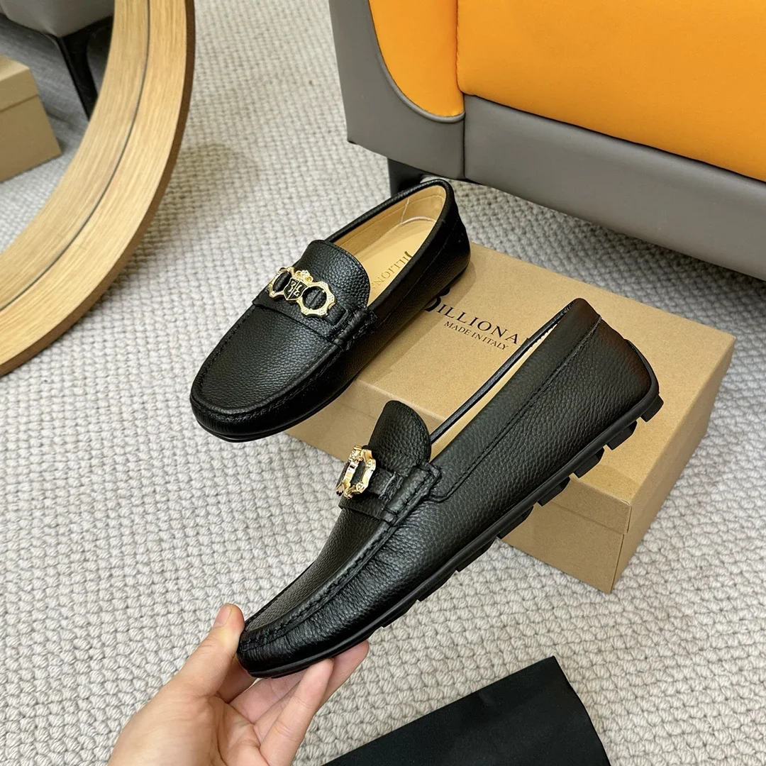 BILLIONAIRE Men Shoes Lychee Patterned Calf Leather High-Quality outdoors European big size 38-46 Metal Old Money Newly rich