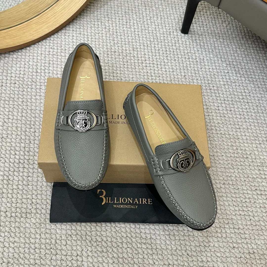 BILLIONAIRE Men Shoes Lychee Patterned Calf Leather High-Quality outdoors European big size 38-46 Metal Old Money Newly rich