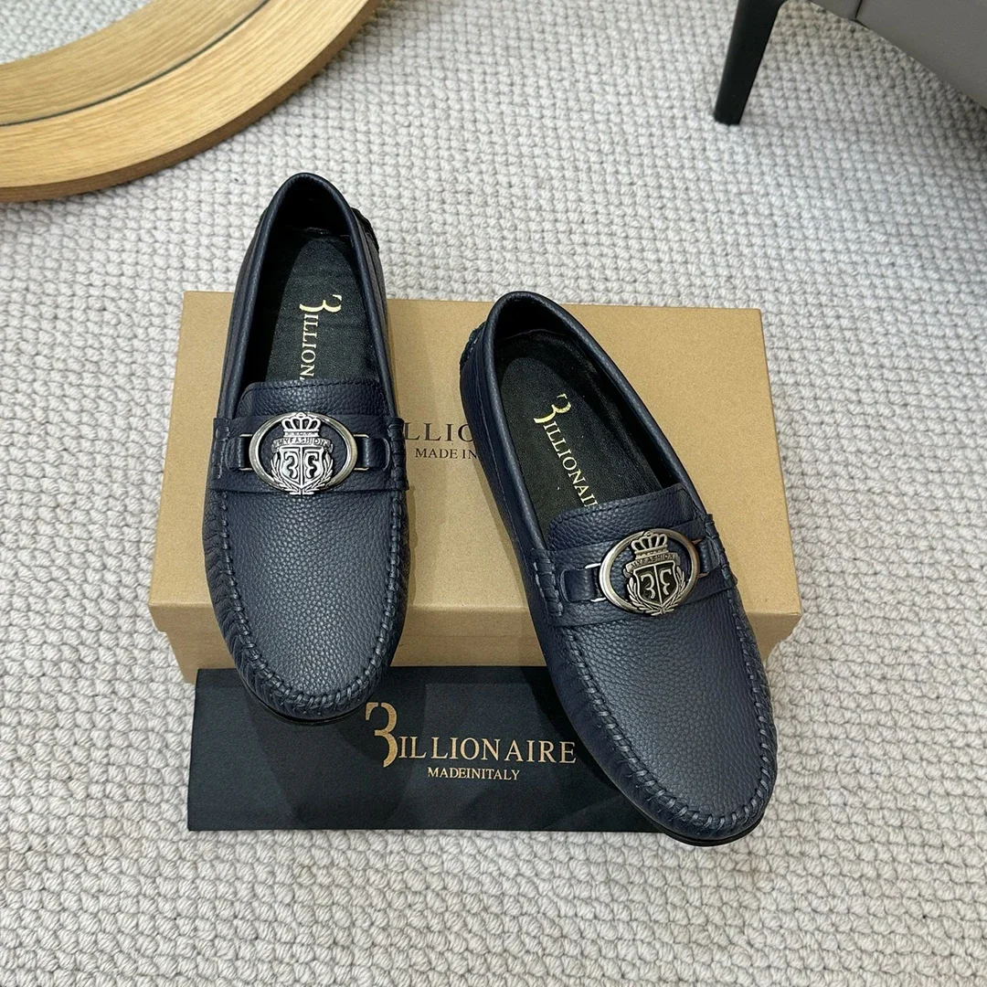 BILLIONAIRE Men Shoes Lychee Patterned Calf Leather High-Quality outdoors European big size 38-46 Metal Old Money Newly rich