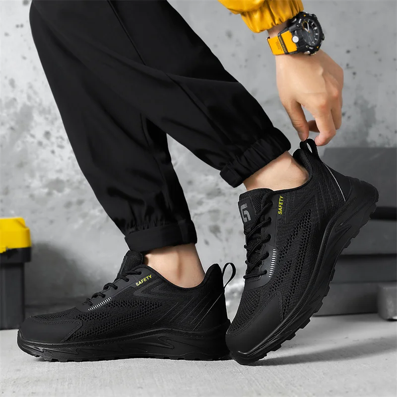 Summer Breathable Men Labor Shoes Lightweight Work Safety Boots Sneakers Anti Nail Indestructible Steel Toe Male Footwear