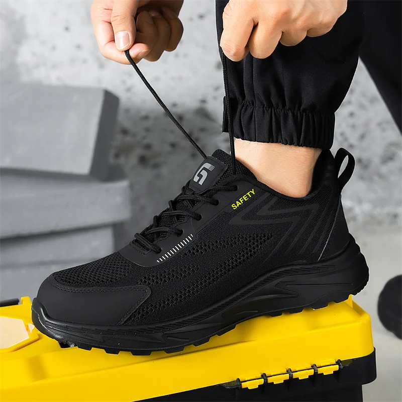Summer Breathable Men Labor Shoes Lightweight Work Safety Boots Sneakers Anti Nail Indestructible Steel Toe Male Footwear