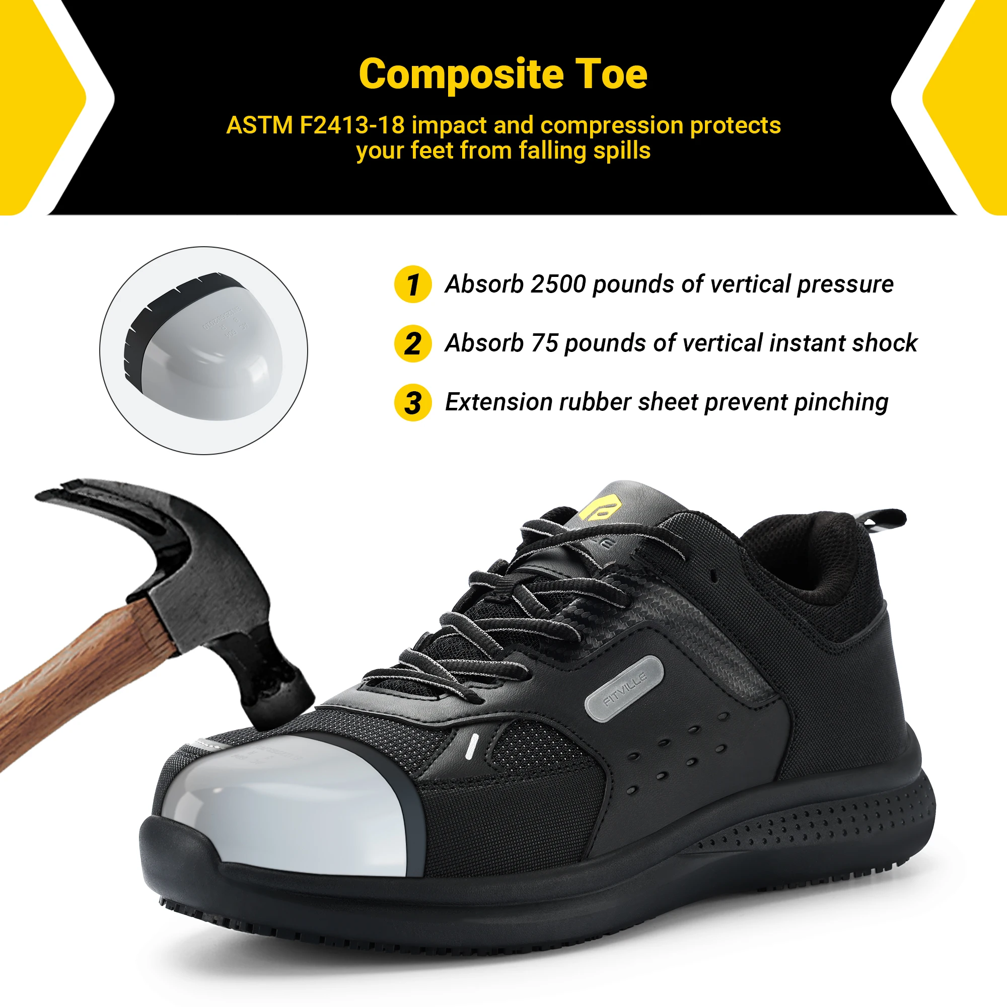 FitVille Men's Extra Wide Work Shoes Casual Shoes Anti-Slip Sturdy Toe Breathable For Male Swollen Feet Arch Support Pain Relief