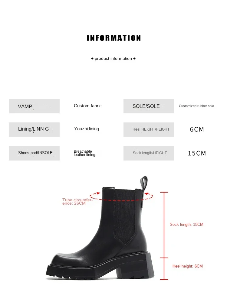 Black Chunky Heel Chelsea Boots Women British Style Leather Square Toe Platform Ankle Boots Casual Non-slip Motorcycle Boots