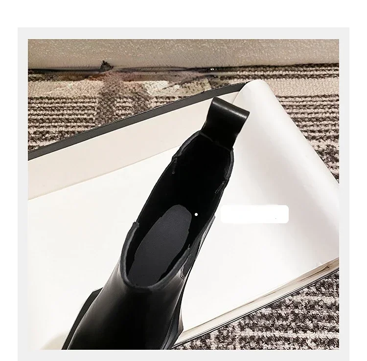 Black Chunky Heel Chelsea Boots Women British Style Leather Square Toe Platform Ankle Boots Casual Non-slip Motorcycle Boots