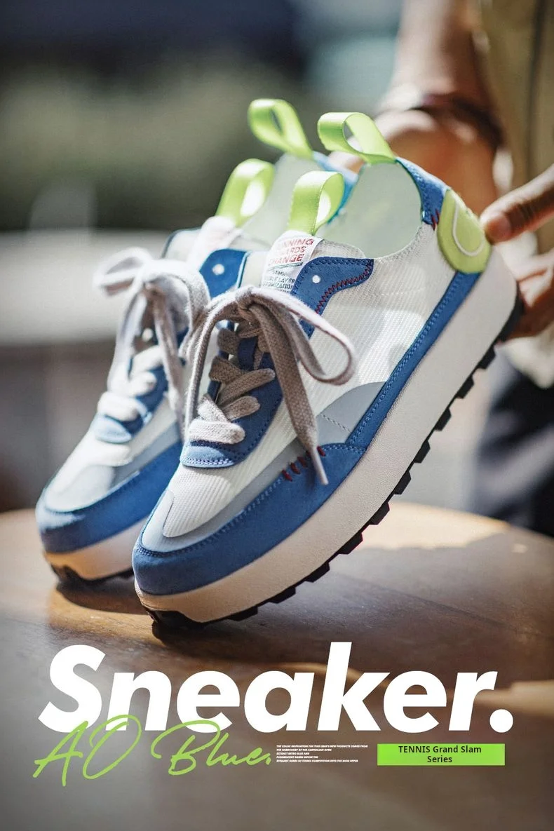 Maden Summer Color-Block Mesh Running Shoes Men Breathable Low-Top Tennis Sneakers Thick-soled Casual Versatile Anti-slip Shoes
