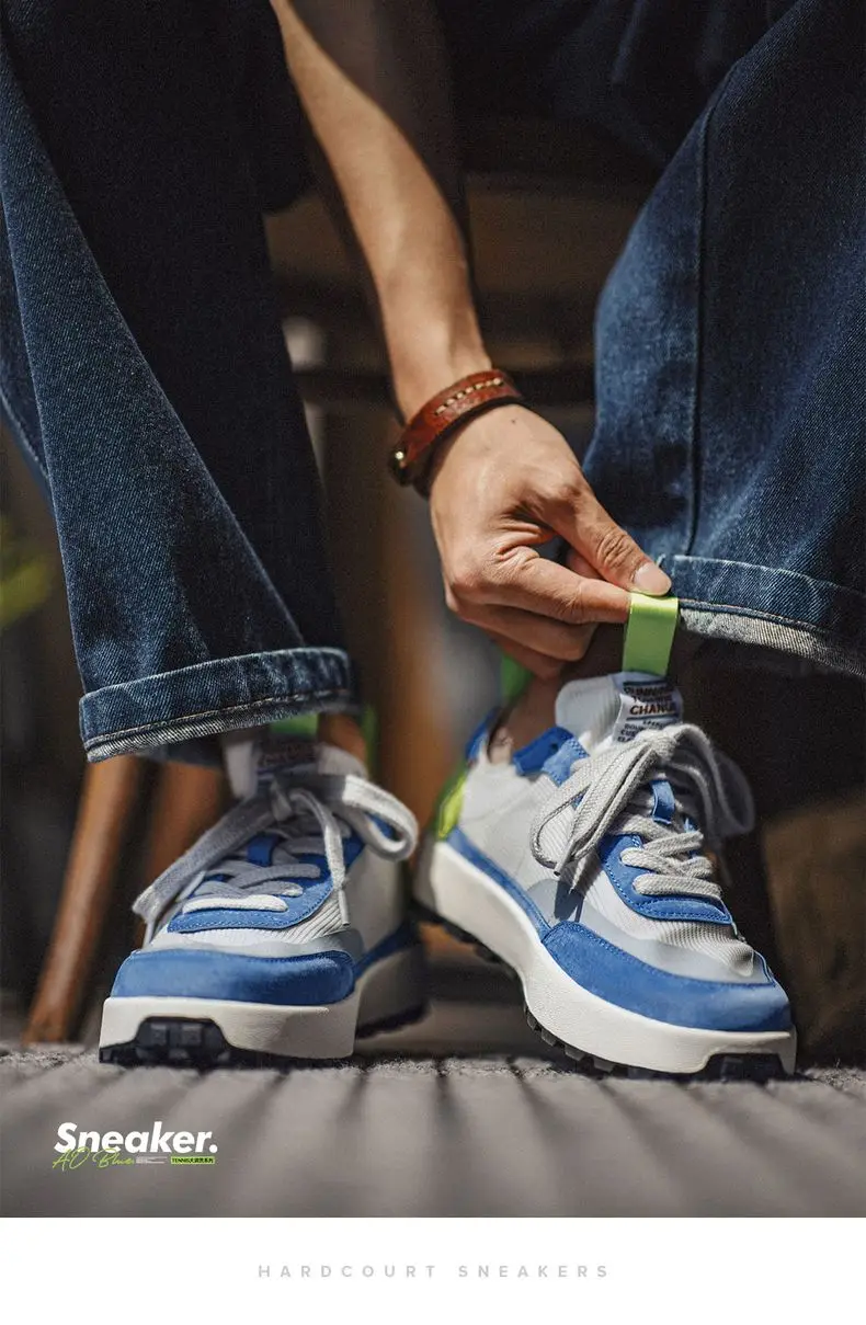 Maden Summer Color-Block Mesh Running Shoes Men Breathable Low-Top Tennis Sneakers Thick-soled Casual Versatile Anti-slip Shoes