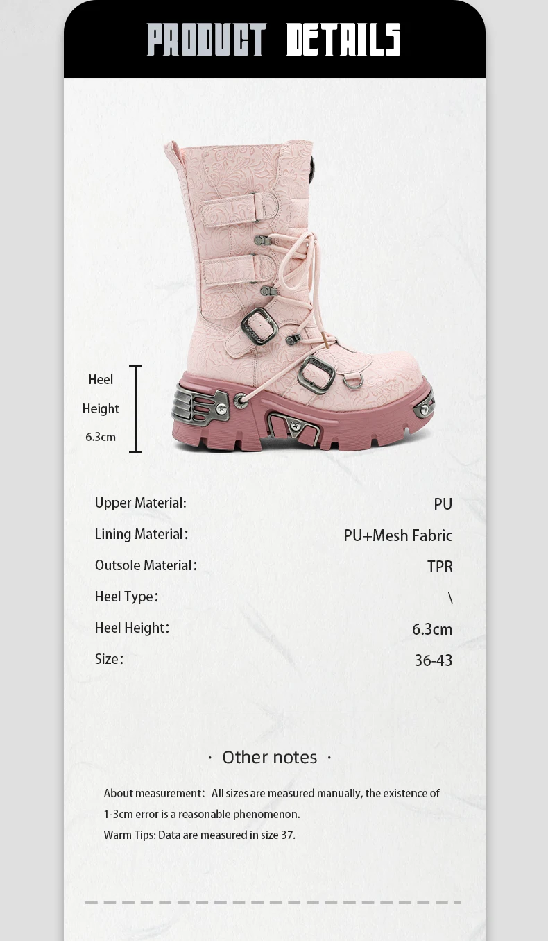 New Punk Women's Platform Ankle Boots Female's Rock Round Toe Lace Up Woman Fashion Retro Chunky Shoes Metal Decor Short Boots