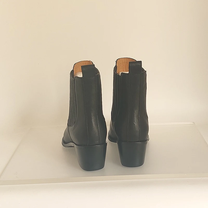 SmallHut 2026 New Trend Women Autumn Winter Genuine Leather Ankle Boots Black Brown High Chunky Heeled Pointed Toe Chelsea Boots
