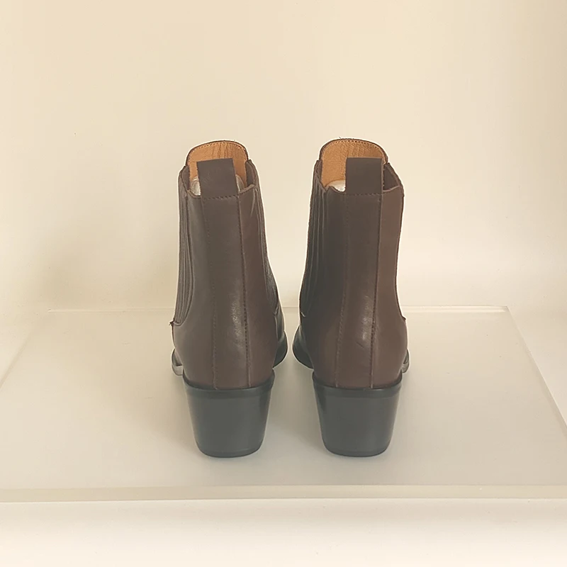 SmallHut 2026 New Trend Women Autumn Winter Genuine Leather Ankle Boots Black Brown High Chunky Heeled Pointed Toe Chelsea Boots