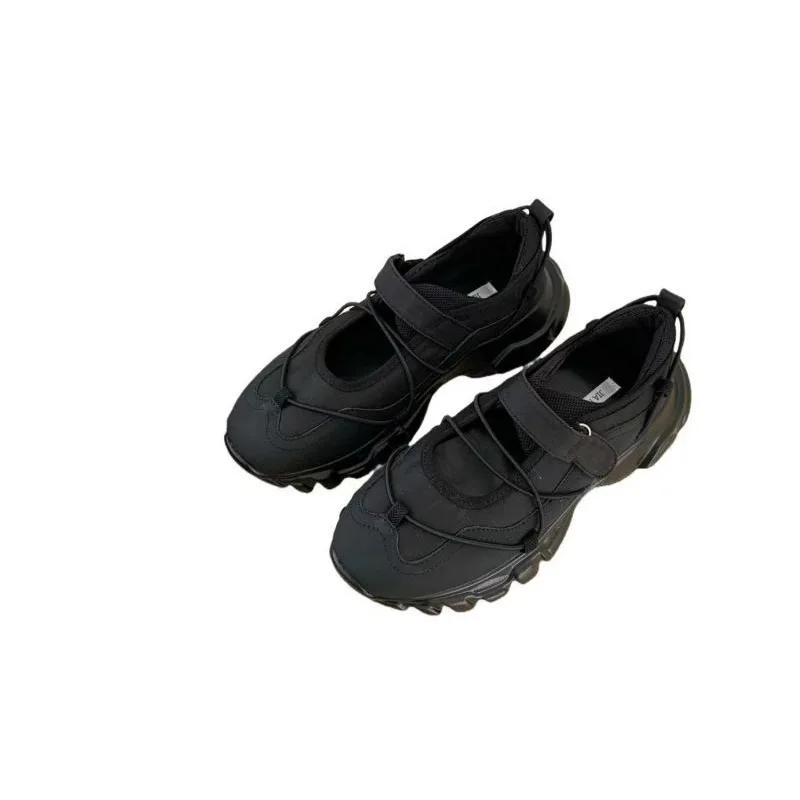 Sporty Chunky Platform Mary Jane Shoes for Women, Two-Tone Adjustable Velcro Strap Cross Lace Up Casual Walking Sneakers
