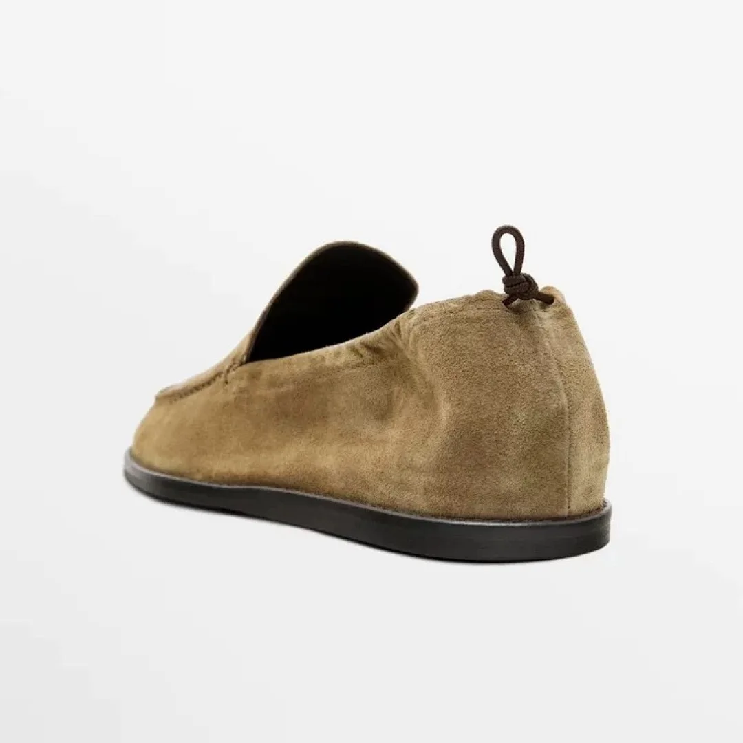 Maxdutti French Inide Folk Handmade Cowhide Suede Shoes Khaki Color Vintage Square Toe Woman Shoes Shoes For Woman Loafers