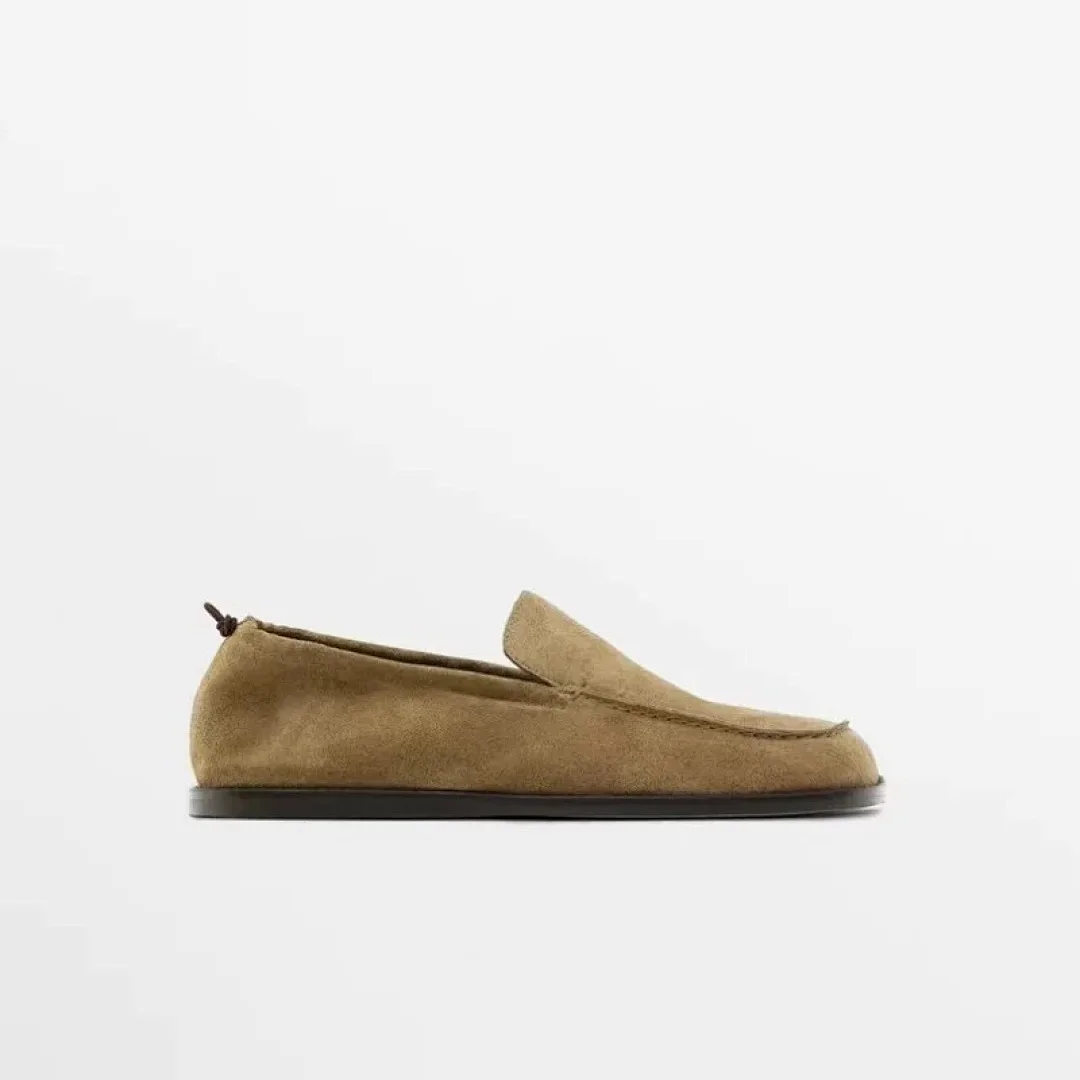 Maxdutti French Inide Folk Handmade Cowhide Suede Shoes Khaki Color Vintage Square Toe Woman Shoes Shoes For Woman Loafers