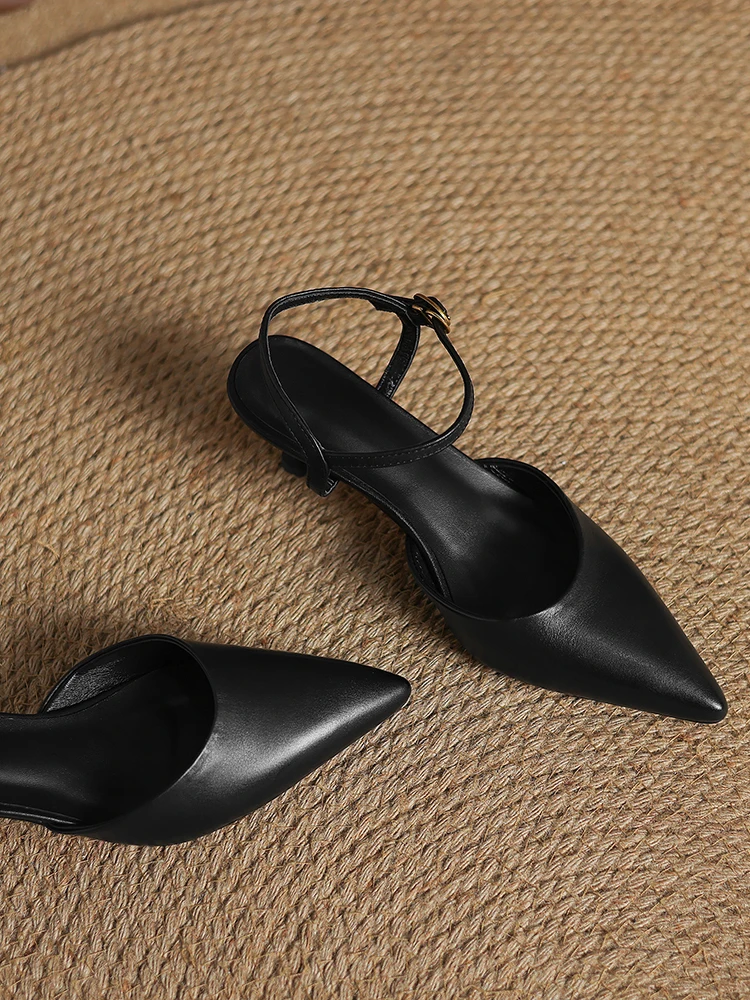 2025 NEW Women Trend Summer Ankle Strap Sandals Sexy High Thin Heels Brown Suede Black Leather Closed Pointed Toe Party Shoes