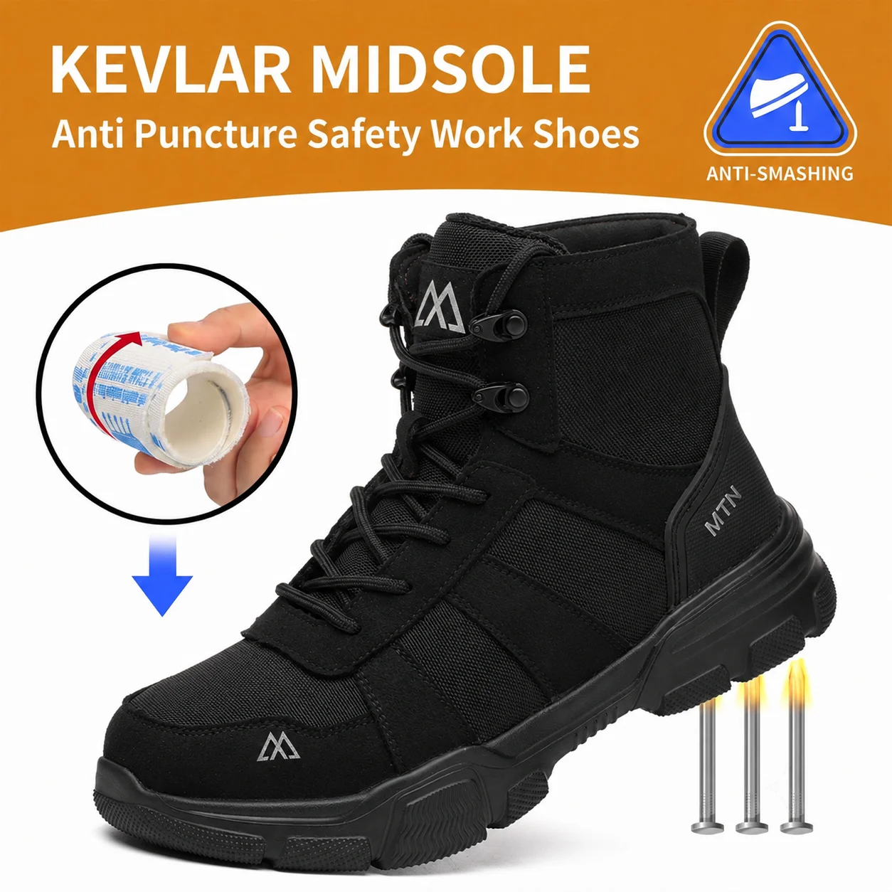 Comfortable Men's Safety Shoes Durable Men's Work Shoes Anti Smash Puncture Proof Factory Grade Outdoor Construction Footwear