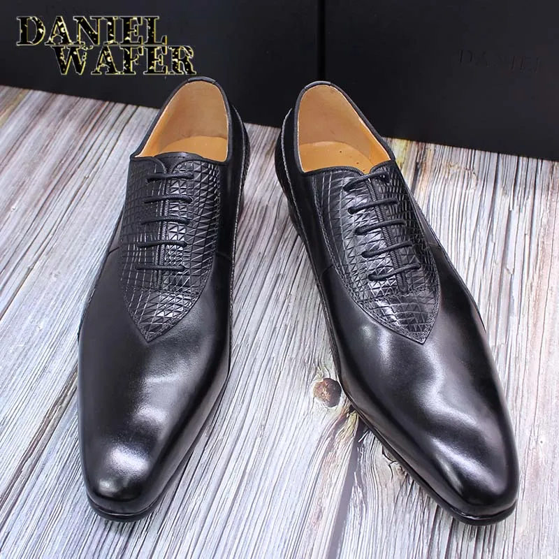 Men's Crocodile Embossed Leather Oxfords Business Formal Shoes for Professional Meetings Dinner Weddings