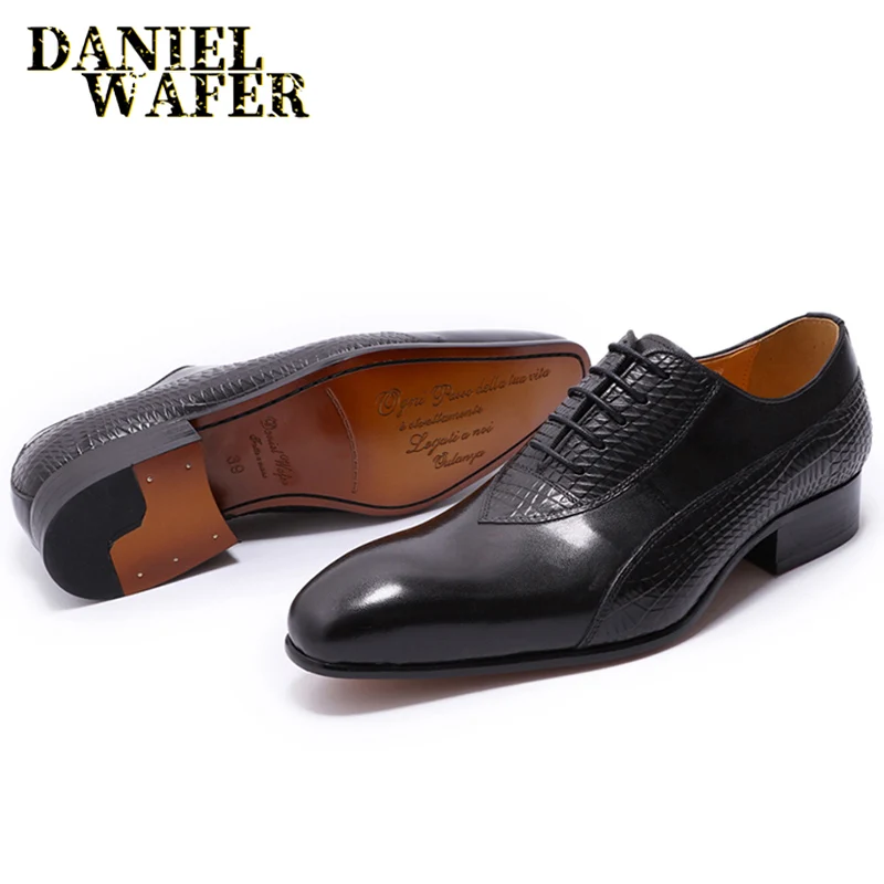 Men's Crocodile Embossed Leather Oxfords Business Formal Shoes for Professional Meetings Dinner Weddings