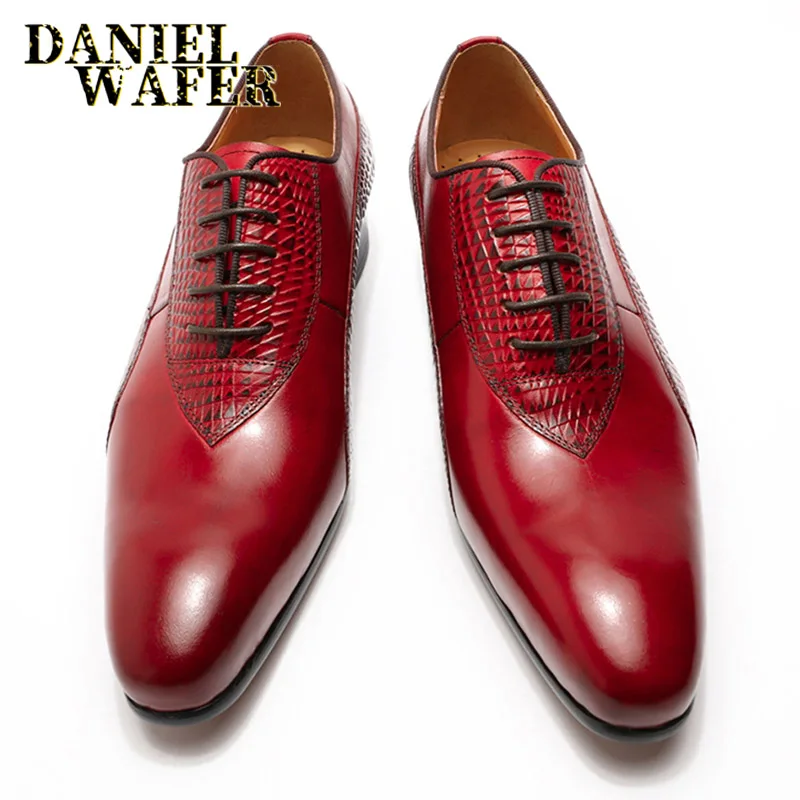 Men's Crocodile Embossed Leather Oxfords Business Formal Shoes for Professional Meetings Dinner Weddings