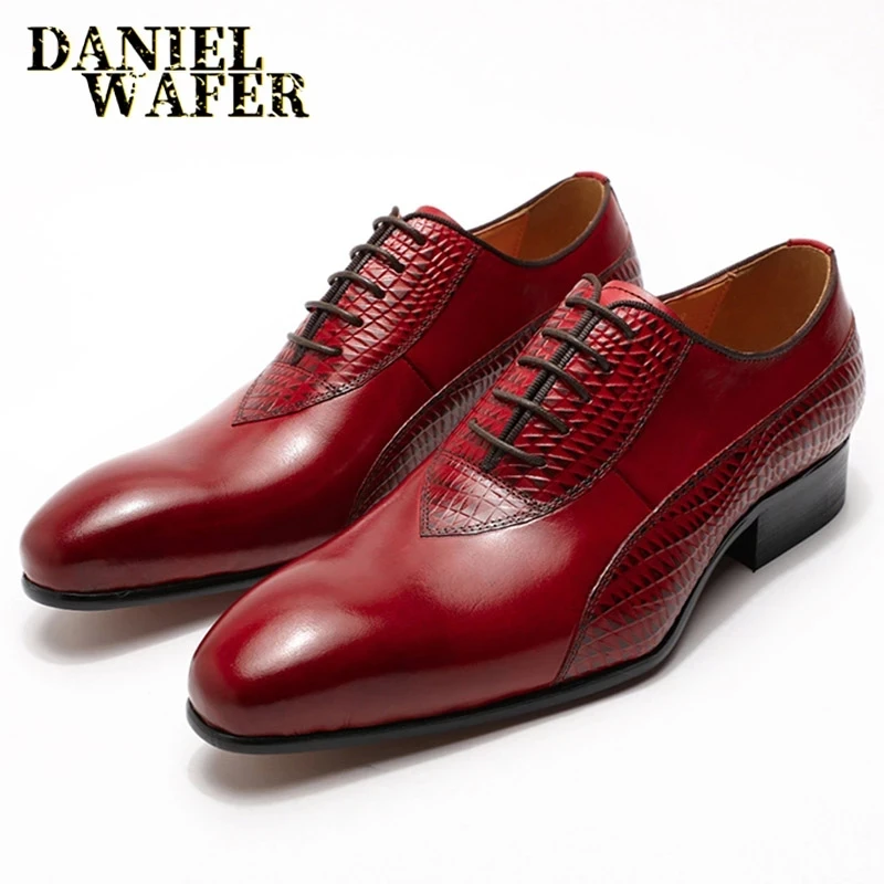 Men's Crocodile Embossed Leather Oxfords Business Formal Shoes for Professional Meetings Dinner Weddings