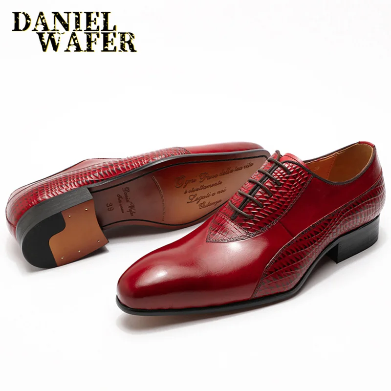 Men's Crocodile Embossed Leather Oxfords Business Formal Shoes for Professional Meetings Dinner Weddings