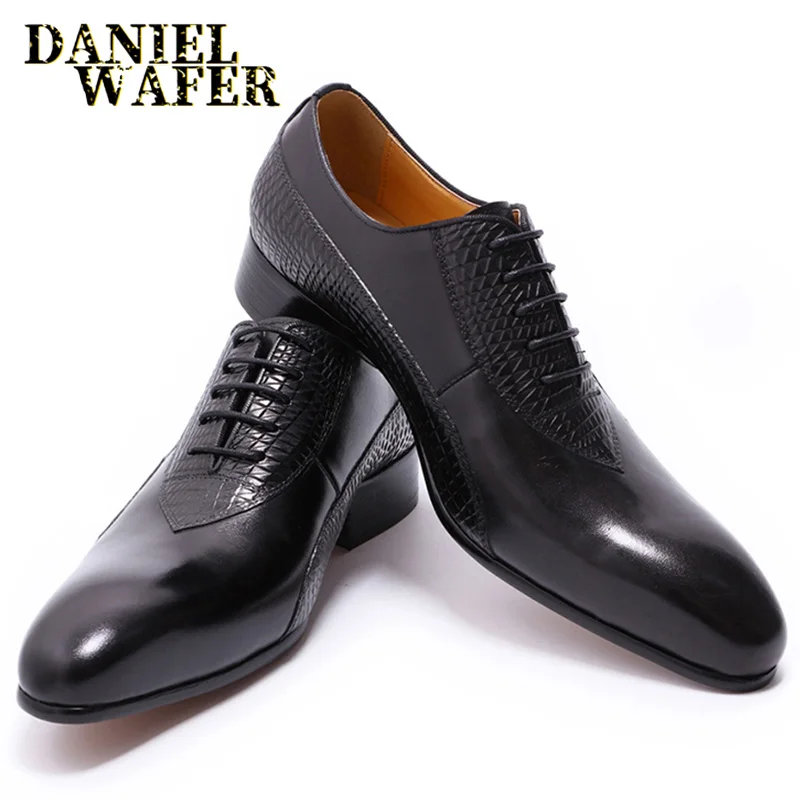Men's Crocodile Embossed Leather Oxfords Business Formal Shoes for Professional Meetings Dinner Weddings
