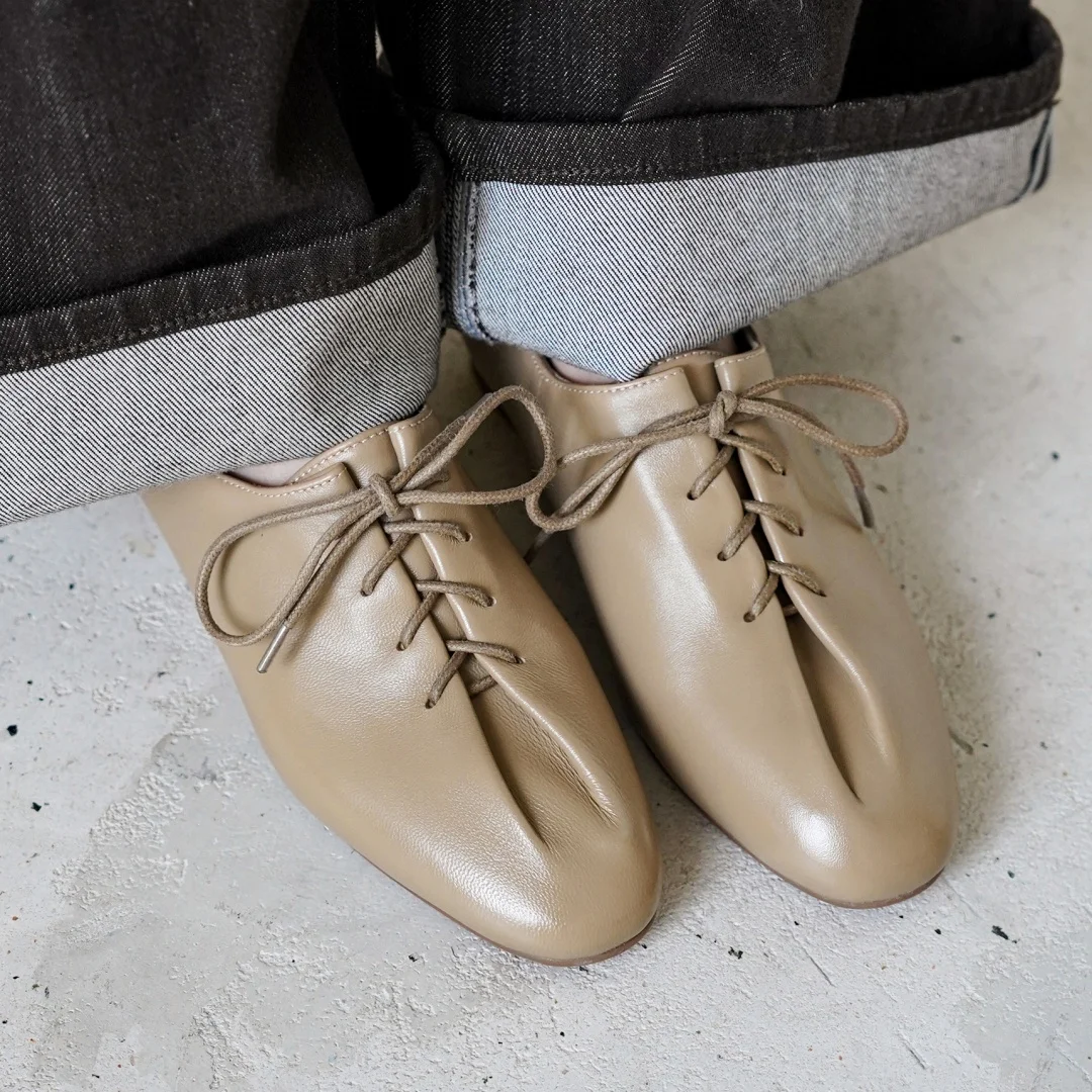 danxuefei 2026 spring new women's sheepskin round toe lace-up pleated flats oxfords high quality soft comfortable casual shoes