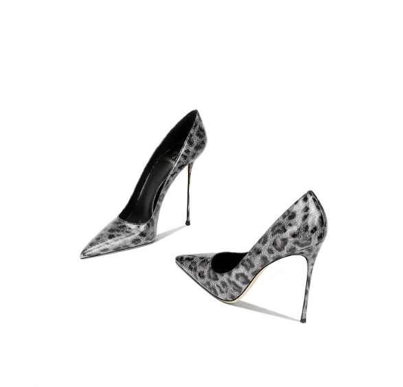 New Red Leopard Print Patent Leather High-End and Versatile Temperament Pointed Toe High Heels for Women 33-46