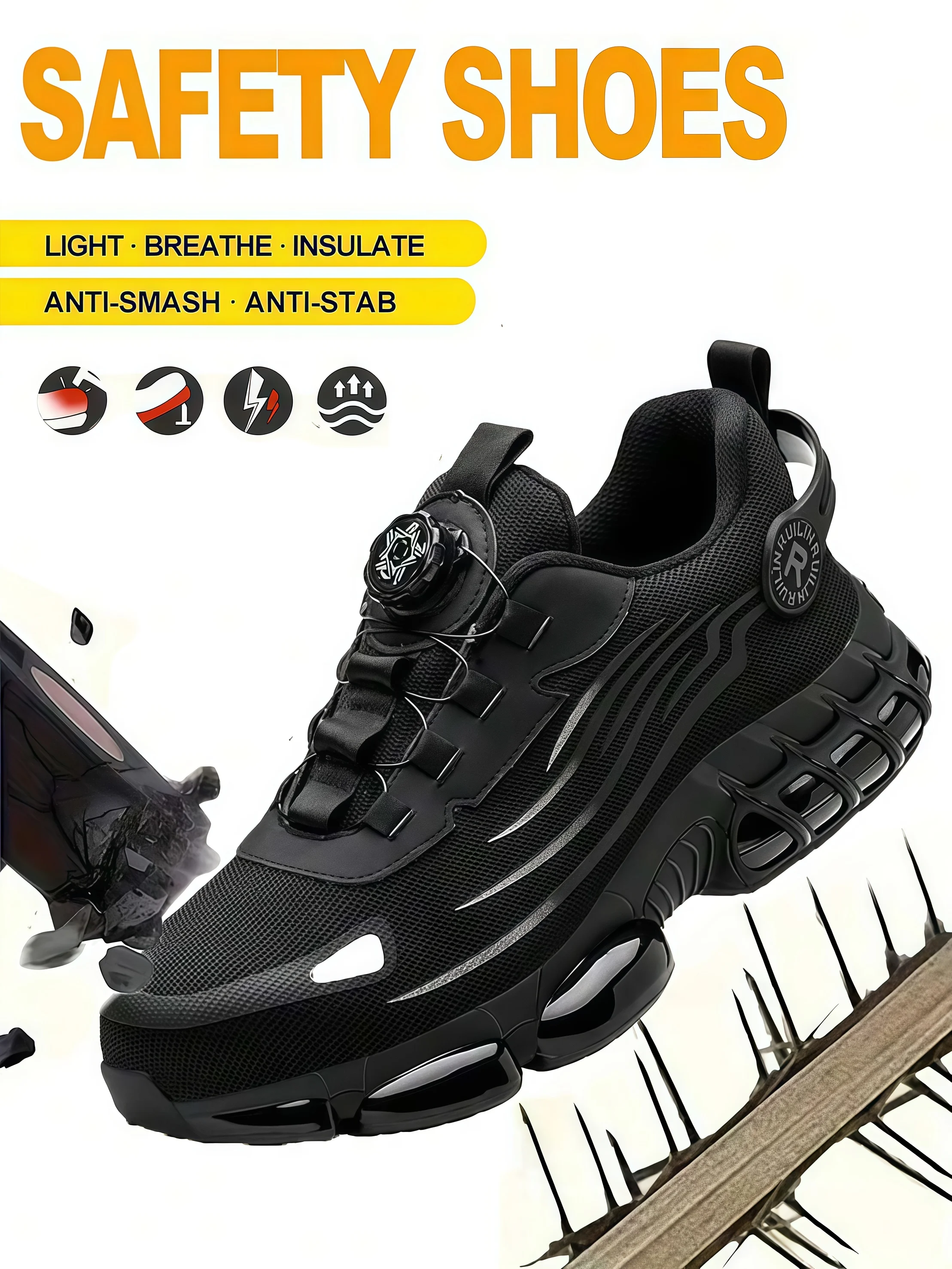 Industrial Men's Safety Boots Breathable Men's Work Shoes Puncture Proof Anti Impact Durable Comfort Construction Sneakers