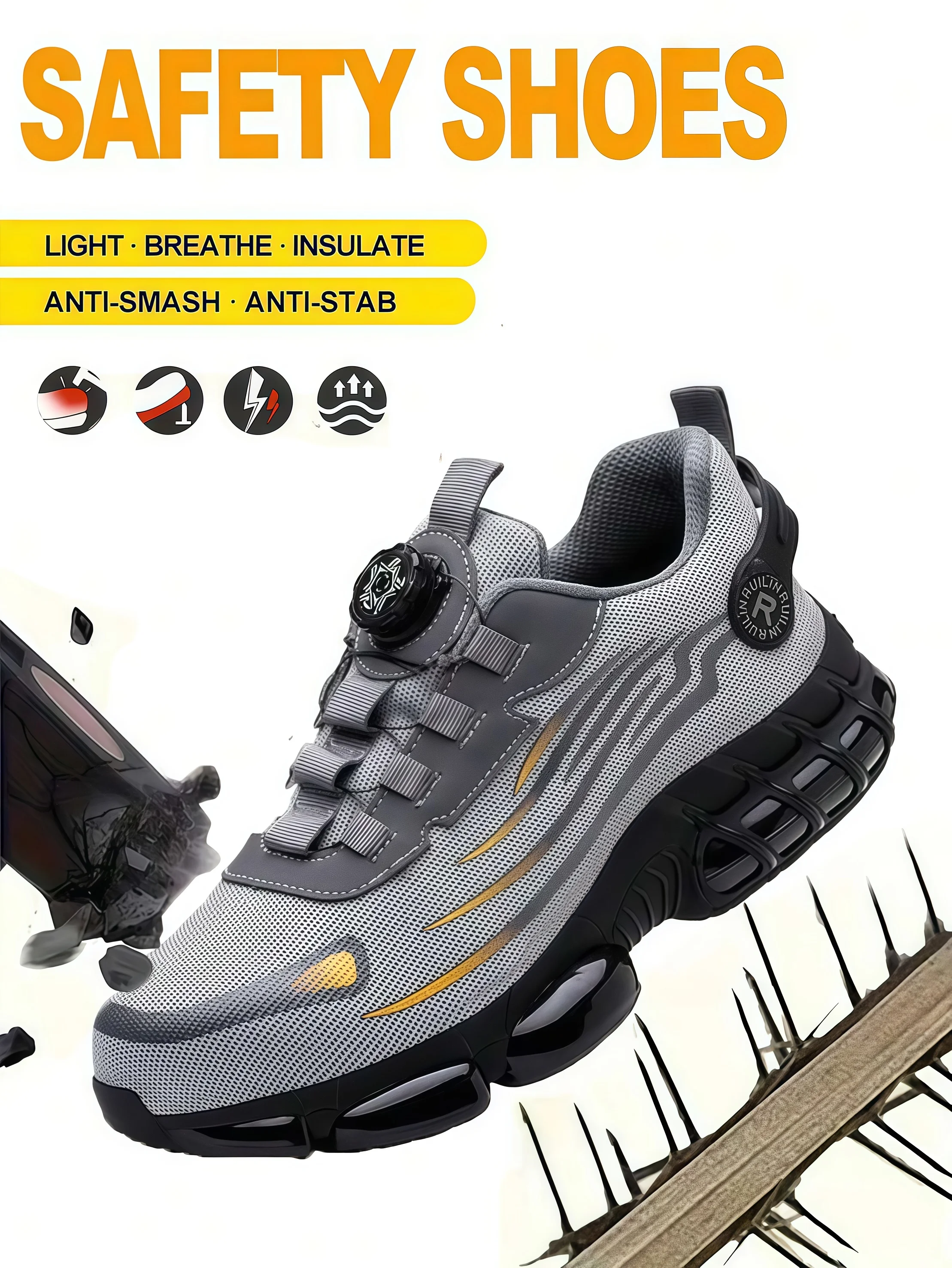 Industrial Men's Safety Boots Breathable Men's Work Shoes Puncture Proof Anti Impact Durable Comfort Construction Sneakers