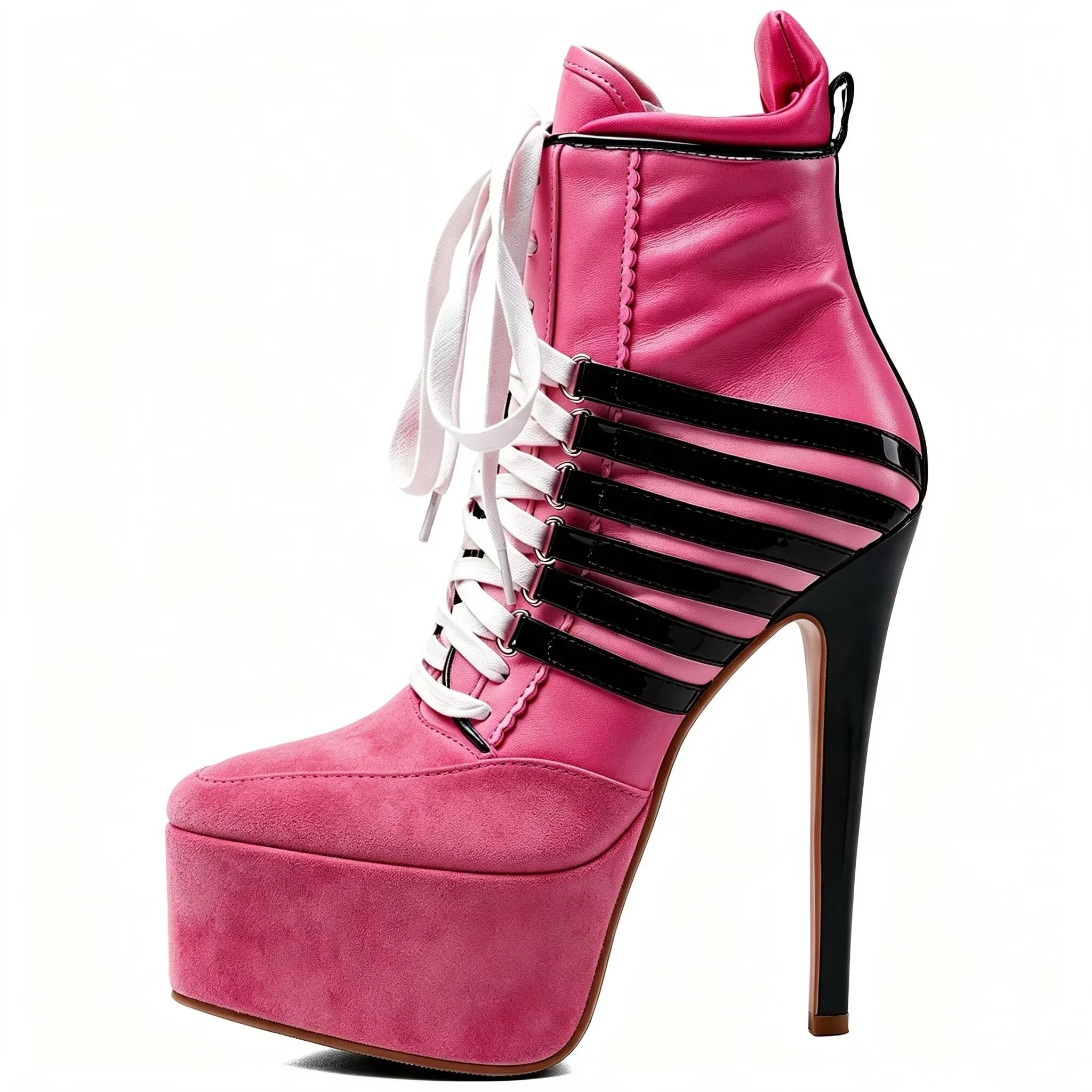 Brown/pink/white suede platform ankle boots plus size 46 47 lace up sexy high heels straps luxury designer quality party shoes