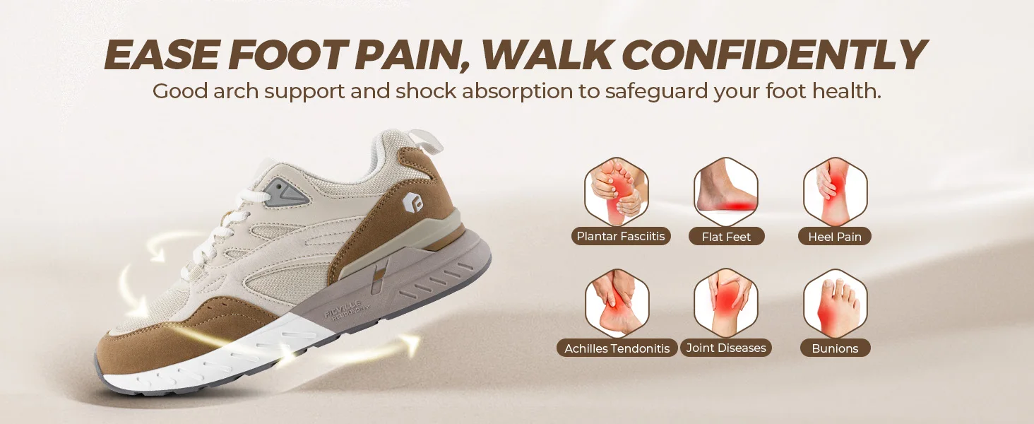 Fitville Extra Wide Walking Shoes for Women Breathable Dad Shoes Retro Casual Sneakers With Arch Support Flat Feet Heel Pain