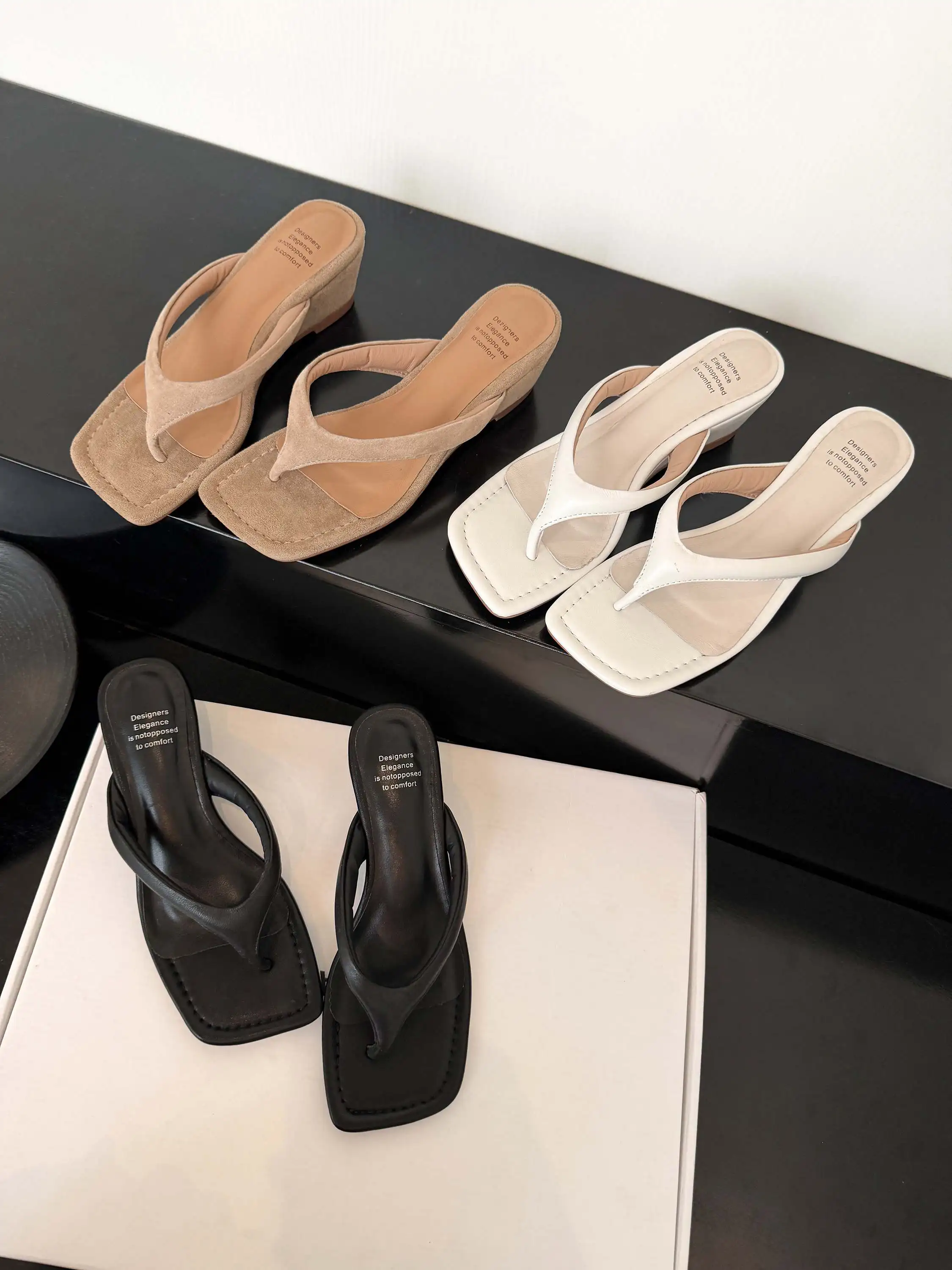 Krazing Pot Genuine Leather Mules Flip Flops Slingback Summer Shoes Concise Design Wedges Casual Fashion Women Outside Slippers