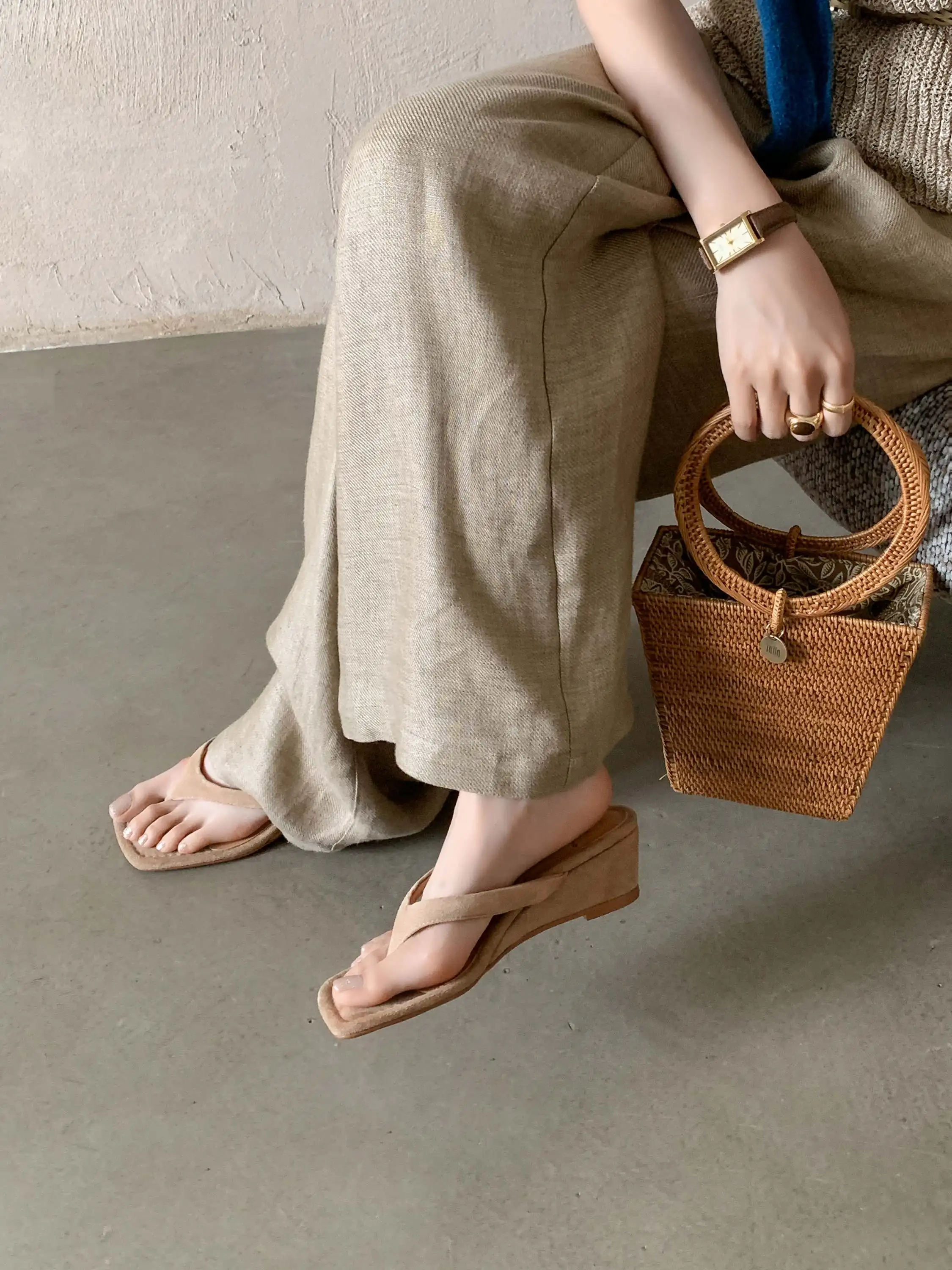 Krazing Pot Genuine Leather Mules Flip Flops Slingback Summer Shoes Concise Design Wedges Casual Fashion Women Outside Slippers