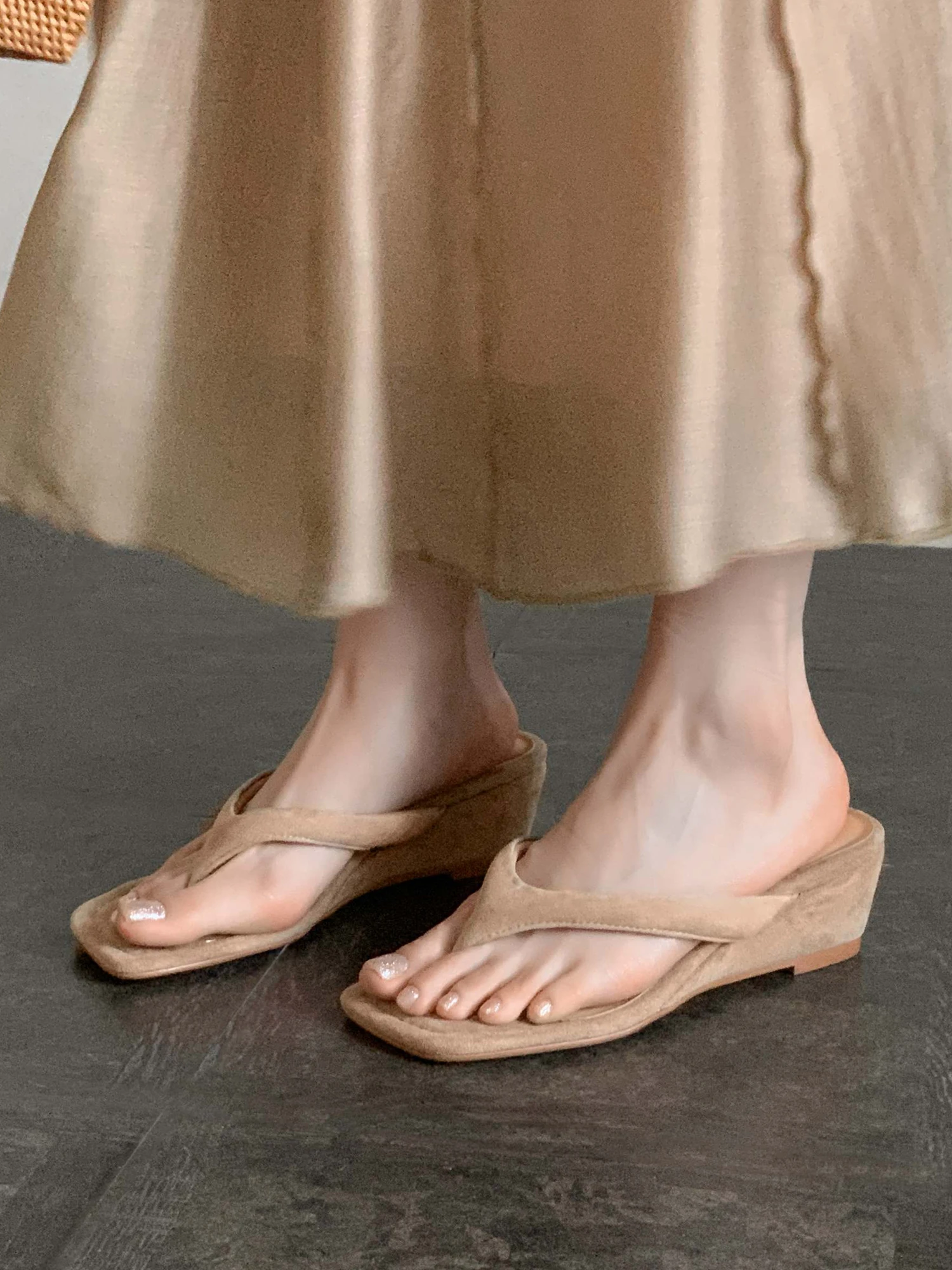Krazing Pot Genuine Leather Mules Flip Flops Slingback Summer Shoes Concise Design Wedges Casual Fashion Women Outside Slippers