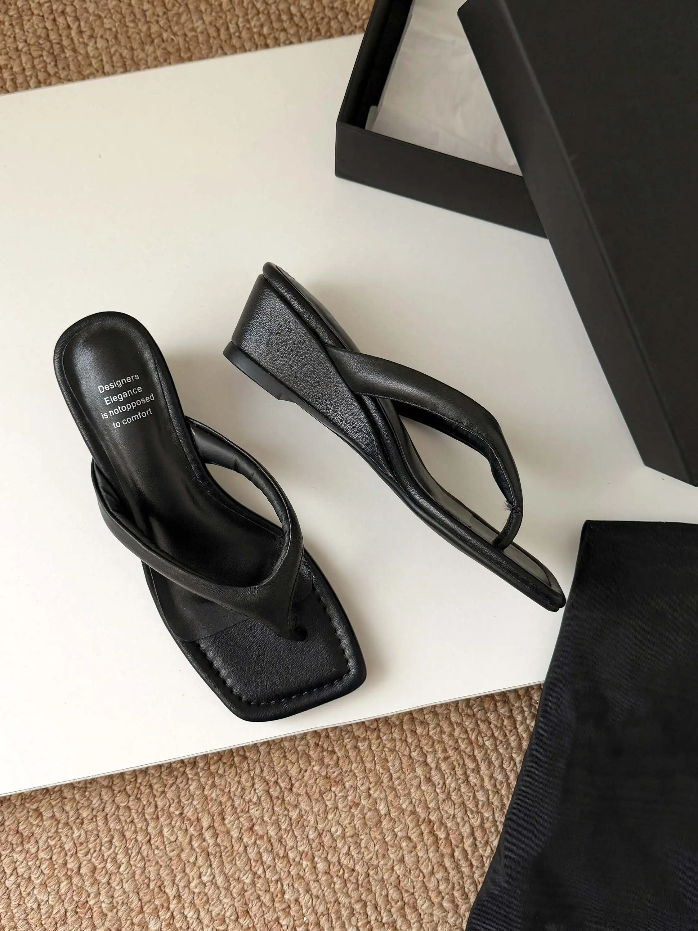 Krazing Pot Genuine Leather Mules Flip Flops Slingback Summer Shoes Concise Design Wedges Casual Fashion Women Outside Slippers