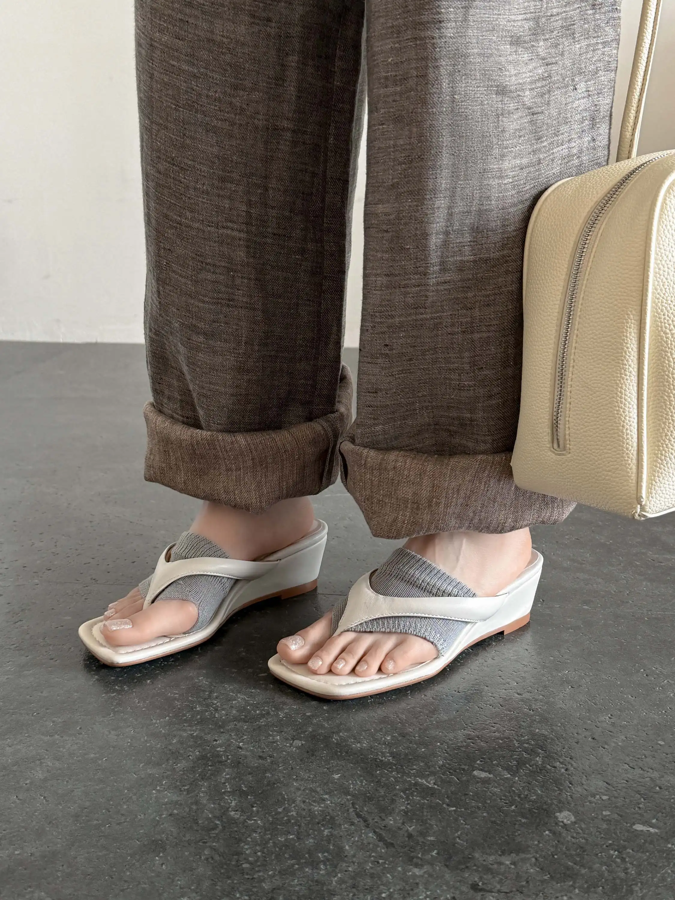 Krazing Pot Genuine Leather Mules Flip Flops Slingback Summer Shoes Concise Design Wedges Casual Fashion Women Outside Slippers
