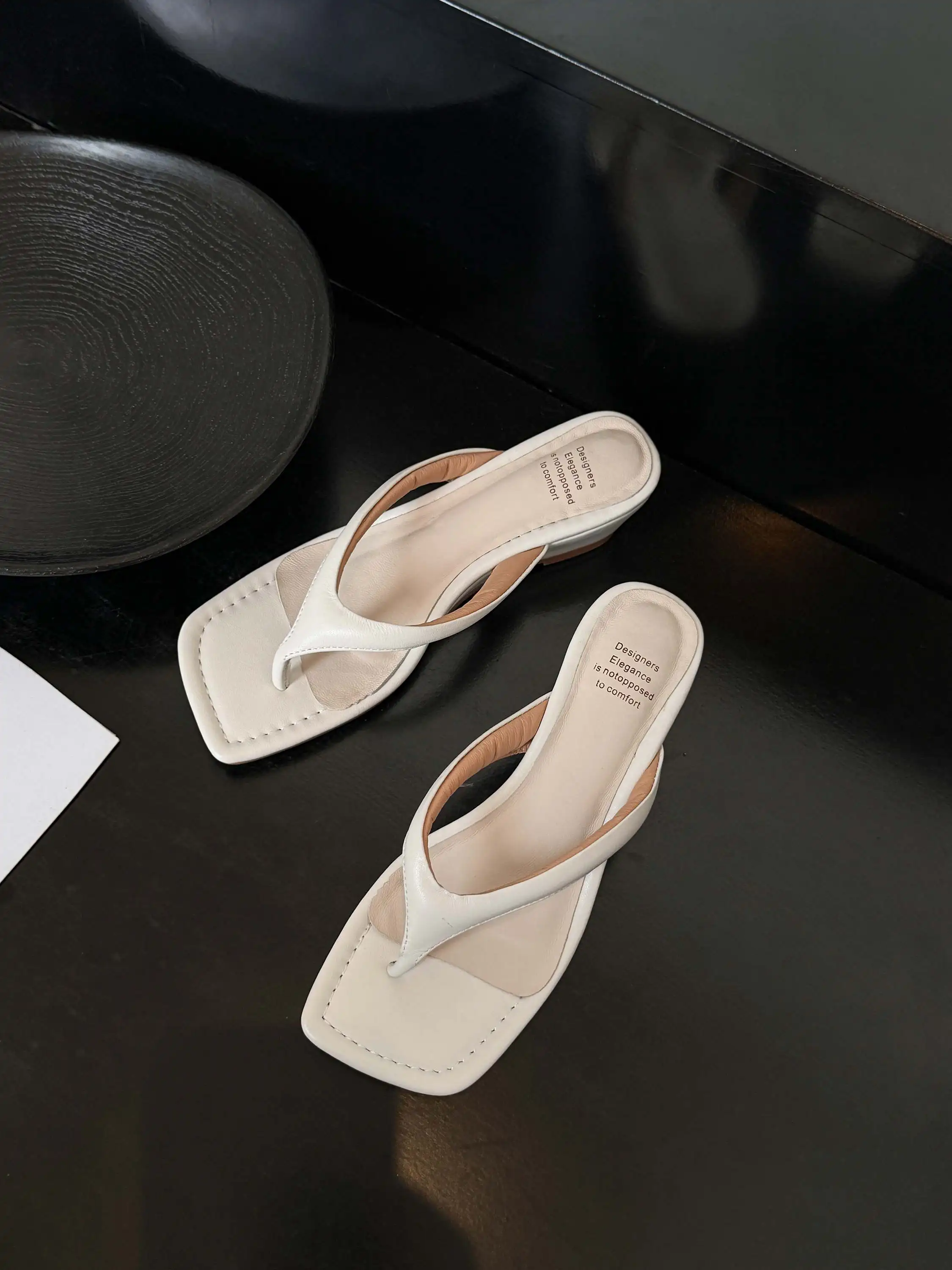 Krazing Pot Genuine Leather Mules Flip Flops Slingback Summer Shoes Concise Design Wedges Casual Fashion Women Outside Slippers