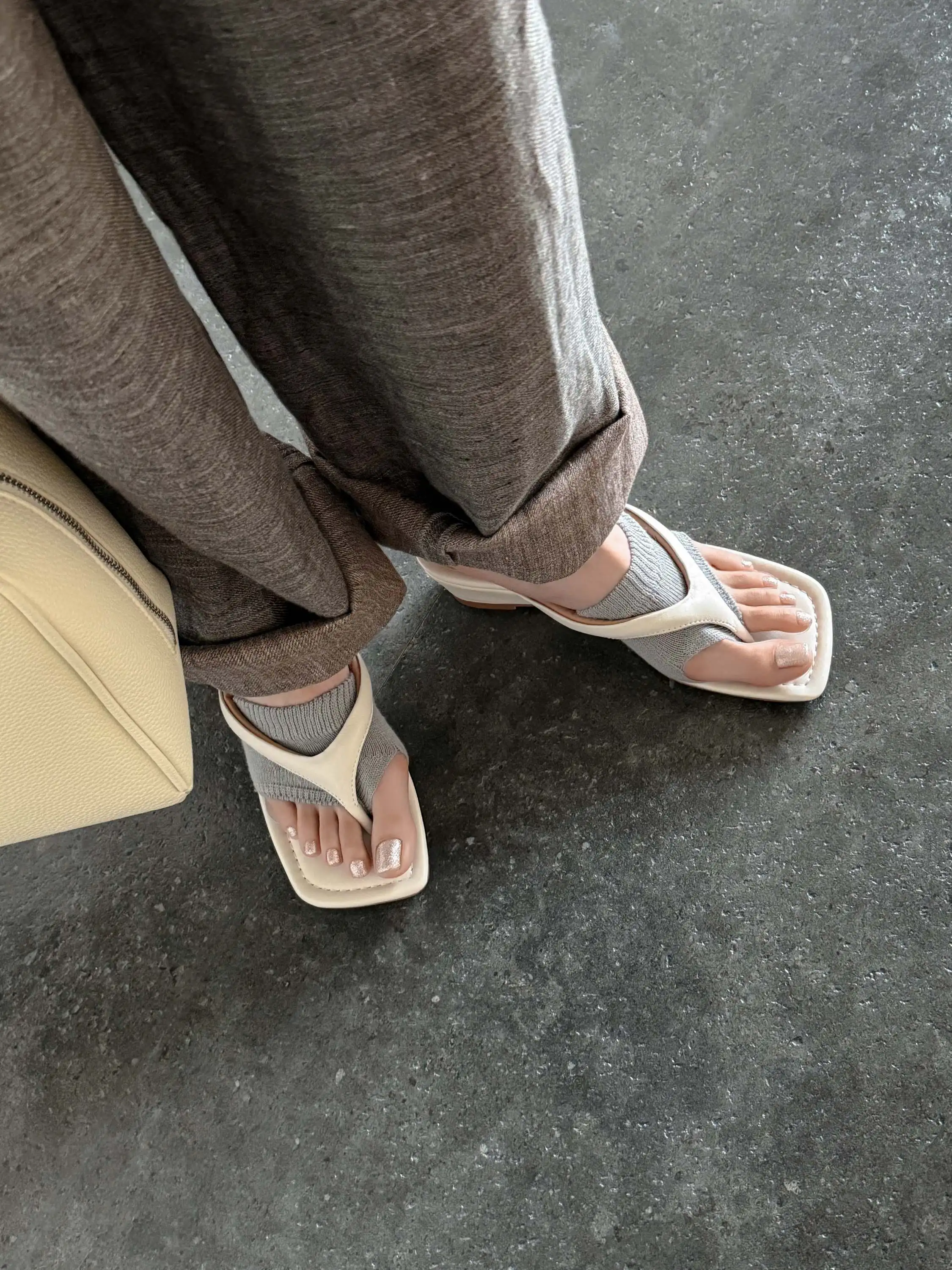 Krazing Pot Genuine Leather Mules Flip Flops Slingback Summer Shoes Concise Design Wedges Casual Fashion Women Outside Slippers