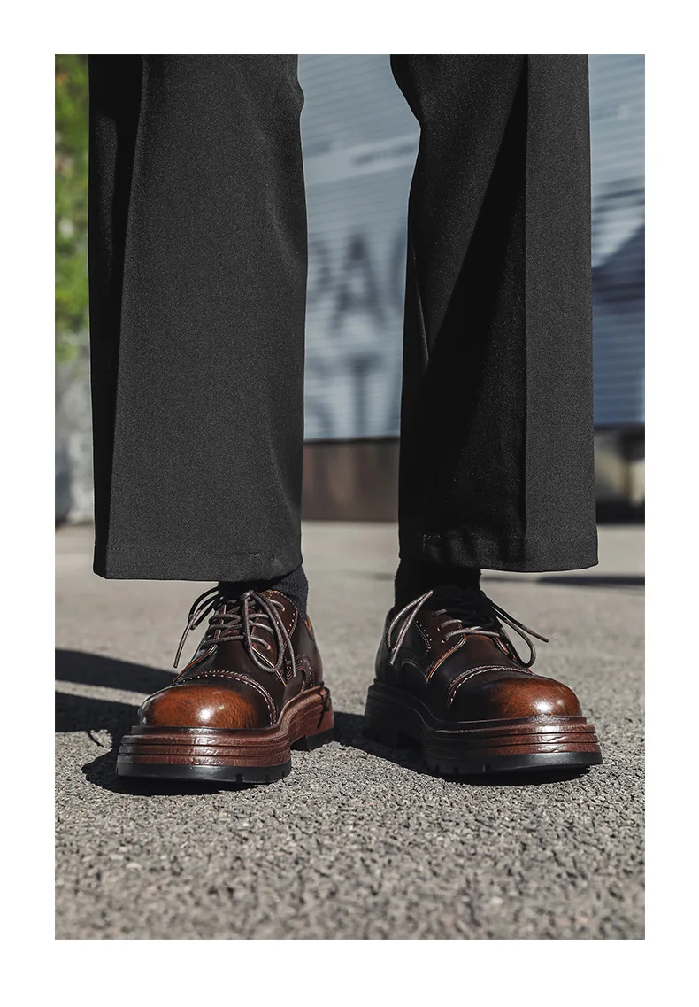 Height Increasing Vintage British Men Casual Leather Shoes Dress Tooling Boots Outdoor Business Loafers Spring Summer Shoes